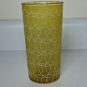 Vintage Yellow Spaghetti Glass Tumbler‎ Mid Century Textured Retro Barware